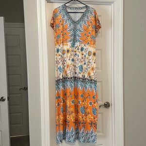 Orange & Blue Patterned Maxi Dress